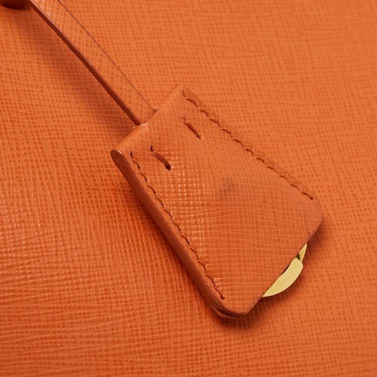 Pre Owned Prada Orange Saffiano Lux Leather Medium Promenade Satchel