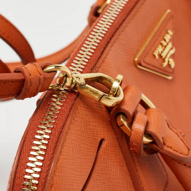 Pre Owned Prada Orange Saffiano Lux Leather Medium Promenade Satchel