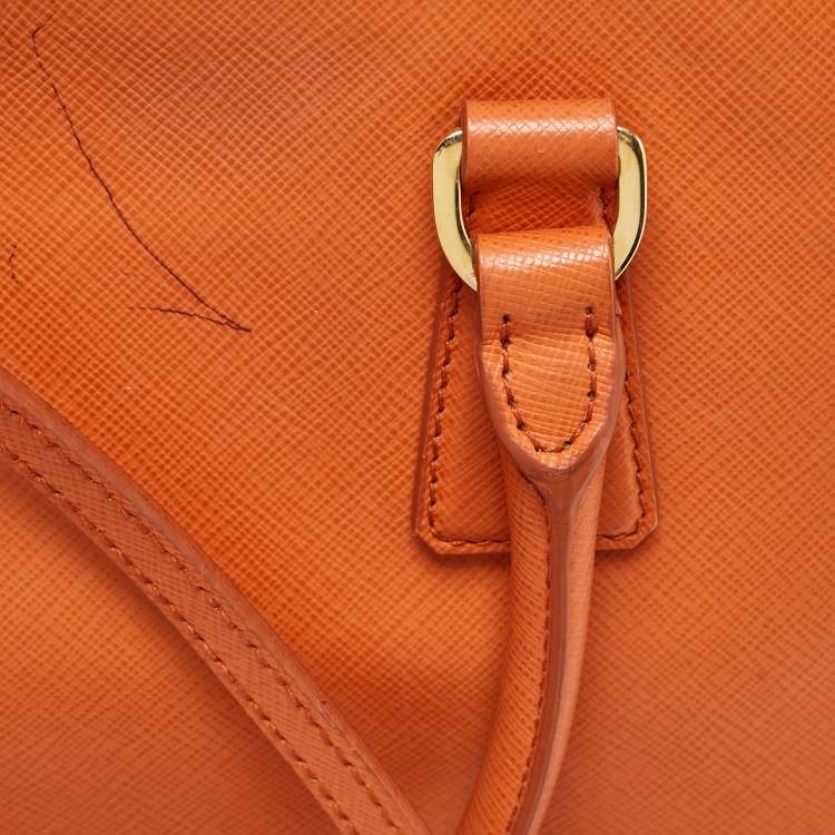 Pre Owned Prada Orange Saffiano Lux Leather Medium Promenade Satchel