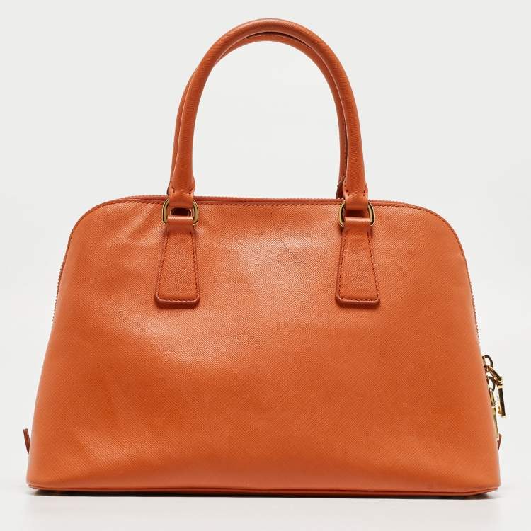Pre Owned Prada Orange Saffiano Lux Leather Medium Promenade Satchel
