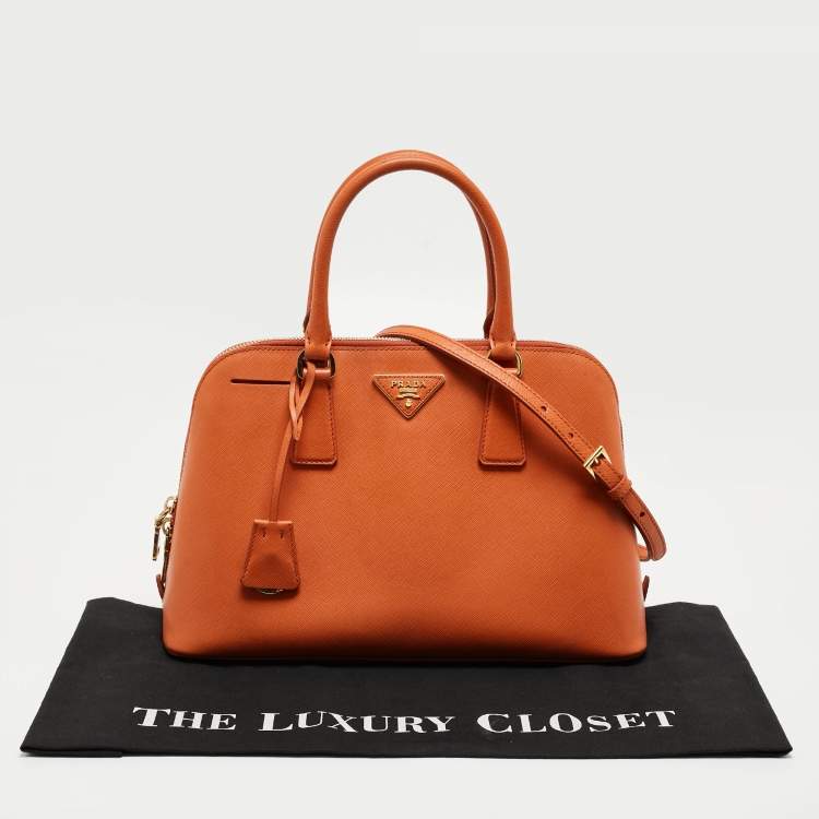 Pre Owned Prada Orange Saffiano Lux Leather Medium Promenade Satchel