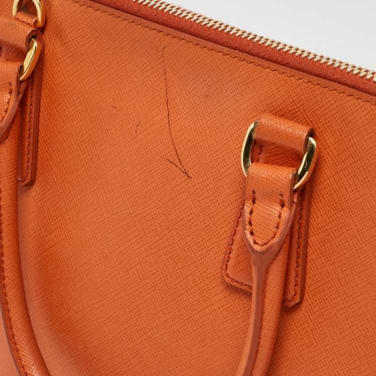 Pre Owned Prada Orange Saffiano Lux Leather Medium Promenade Satchel