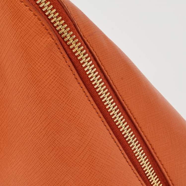 Pre Owned Prada Orange Saffiano Lux Leather Medium Promenade Satchel