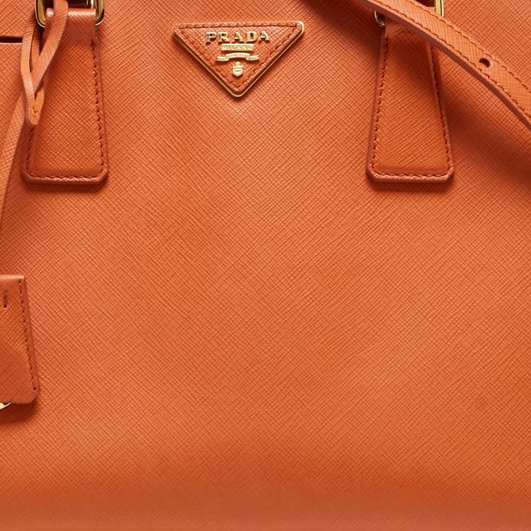 Pre Owned Prada Orange Saffiano Lux Leather Medium Promenade Satchel