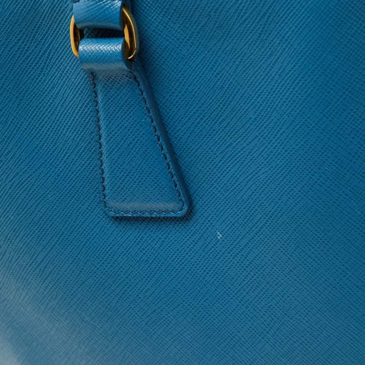 Pre Owned Prada Blue Saffiano Lux Leather Large Galleria Double Zip Tote