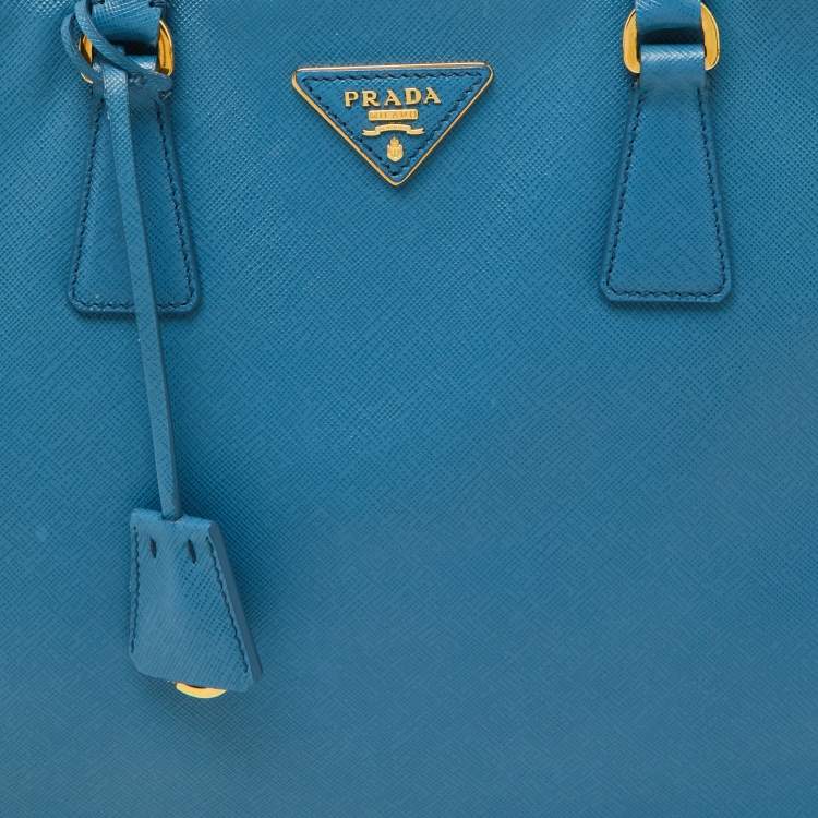 Pre Owned Prada Blue Saffiano Lux Leather Large Galleria Double Zip Tote
