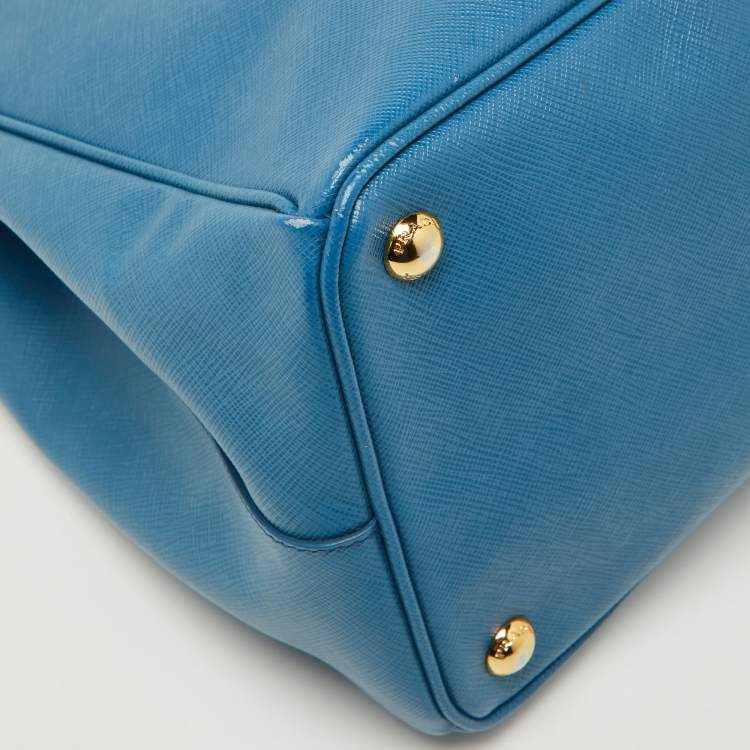Pre Owned Prada Blue Saffiano Lux Leather Large Galleria Double Zip Tote