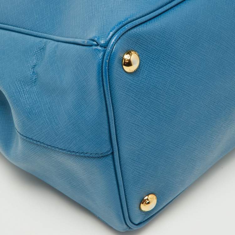 Pre Owned Prada Blue Saffiano Lux Leather Large Galleria Double Zip Tote