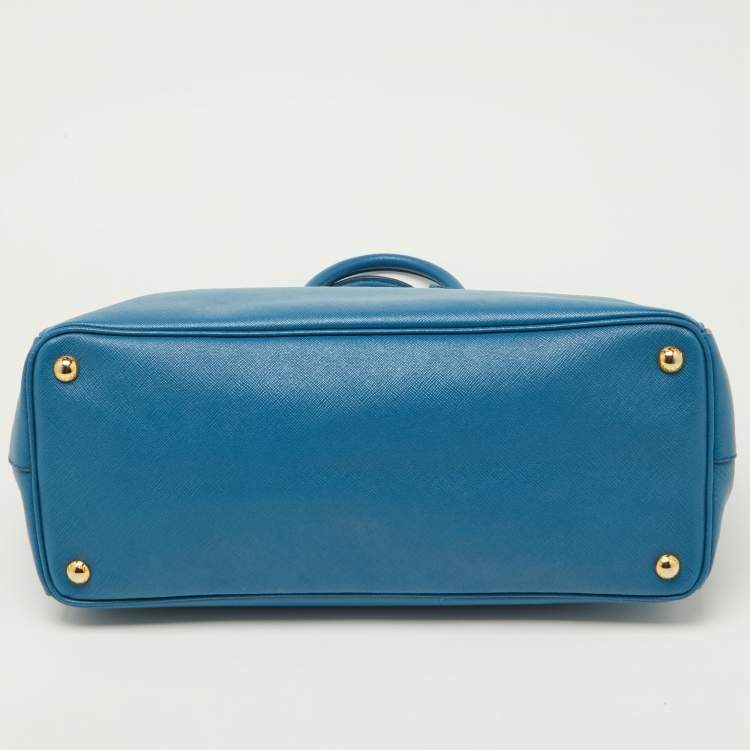 Pre Owned Prada Blue Saffiano Lux Leather Large Galleria Double Zip Tote