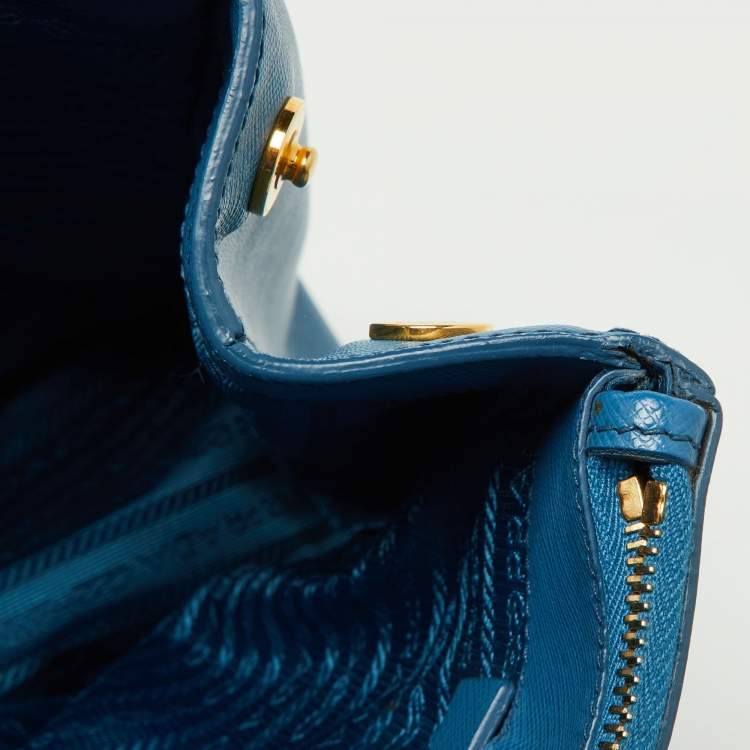 Pre Owned Prada Blue Saffiano Lux Leather Large Galleria Double Zip Tote
