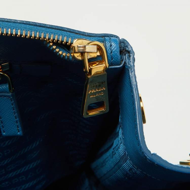 Pre Owned Prada Blue Saffiano Lux Leather Large Galleria Double Zip Tote