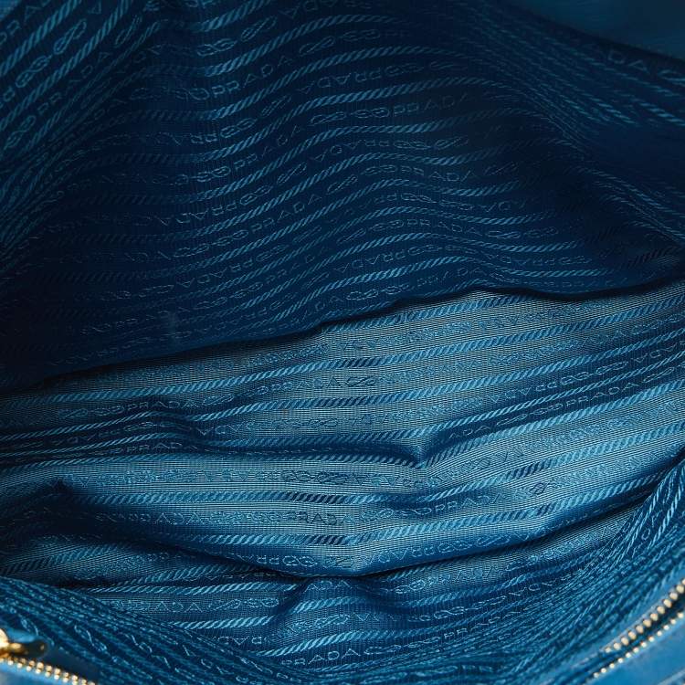 Pre Owned Prada Blue Saffiano Lux Leather Large Galleria Double Zip Tote