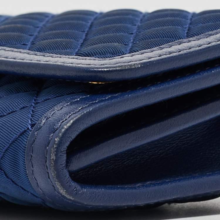Pre Owned Prada Blue Quilted Nylon and Leather Logo Strap Wallet