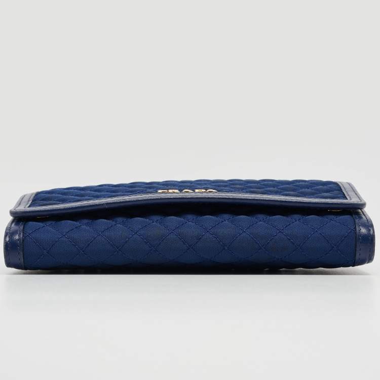 Pre Owned Prada Blue Quilted Nylon and Leather Logo Strap Wallet