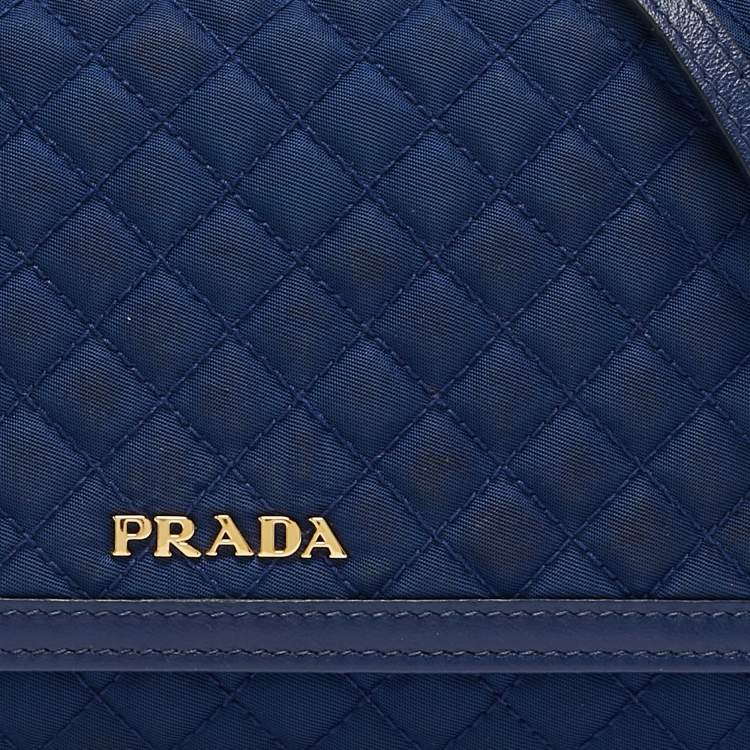 Pre Owned Prada Blue Quilted Nylon and Leather Logo Strap Wallet