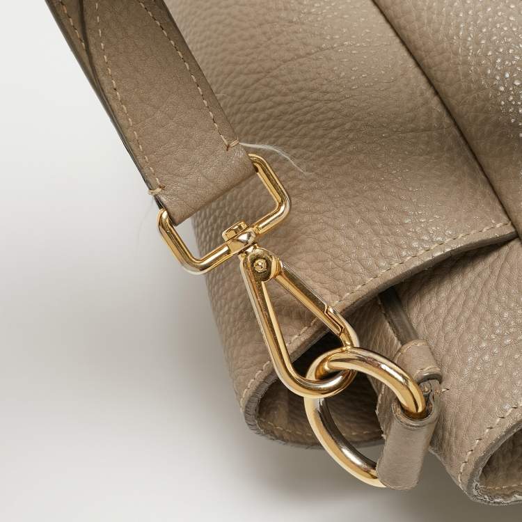 Pre Owned Prada Grey Vitello Daino Leather Side Pocket Zip Hobo