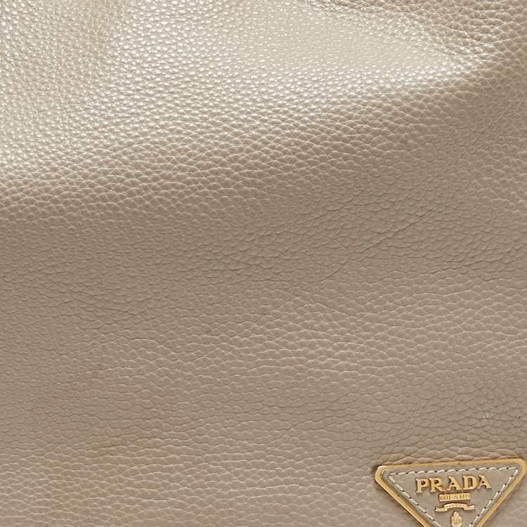 Pre Owned Prada Grey Vitello Daino Leather Side Pocket Zip Hobo