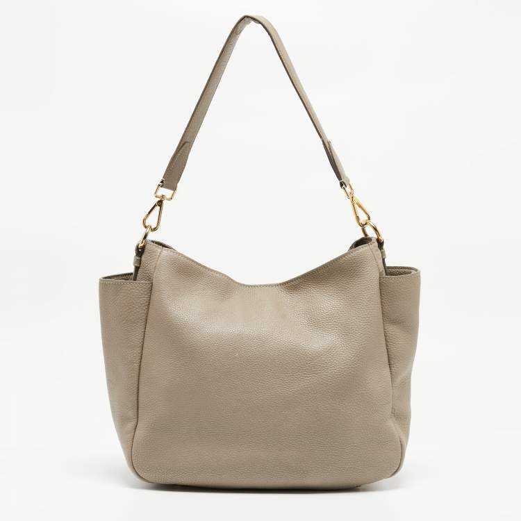 Pre Owned Prada Grey Vitello Daino Leather Side Pocket Zip Hobo