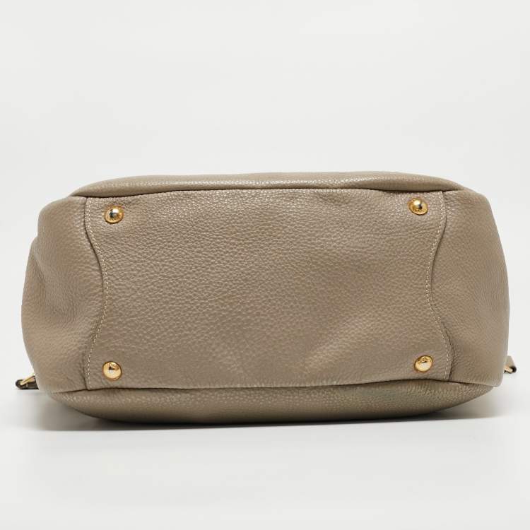 Pre Owned Prada Grey Vitello Daino Leather Side Pocket Zip Hobo