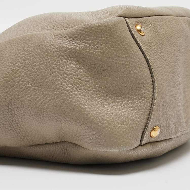 Pre Owned Prada Grey Vitello Daino Leather Side Pocket Zip Hobo