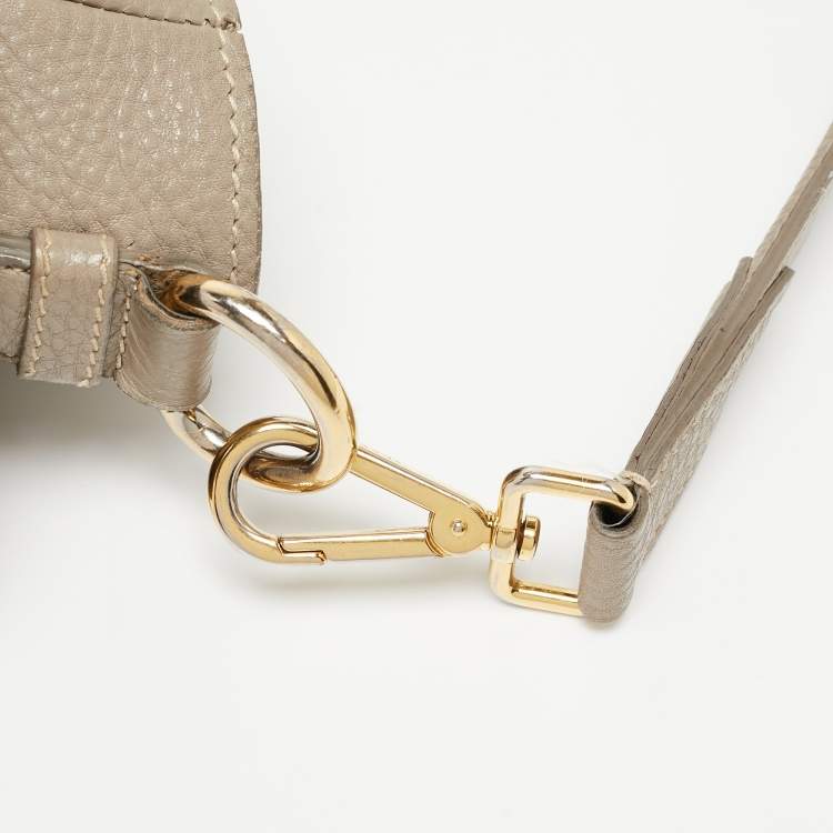 Pre Owned Prada Grey Vitello Daino Leather Side Pocket Zip Hobo