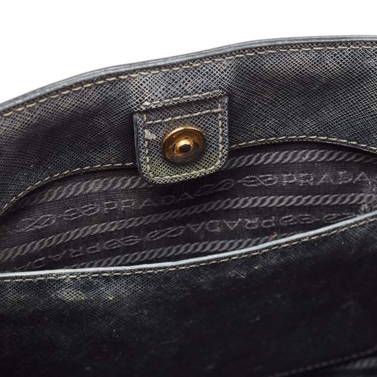 Pre Owned Prada Black Saffiano Lux Leather Medium Middle Zip Tote