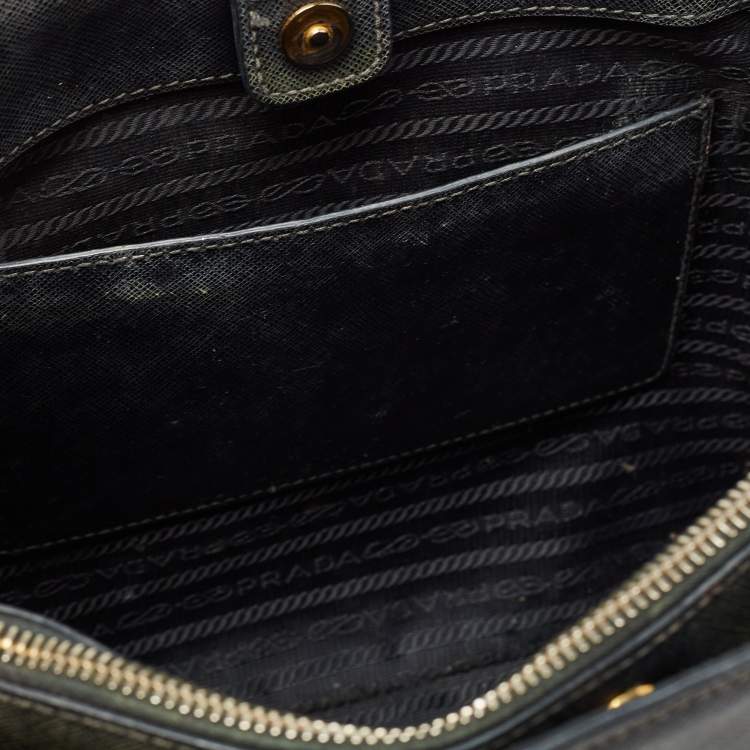 Pre Owned Prada Black Saffiano Lux Leather Medium Middle Zip Tote
