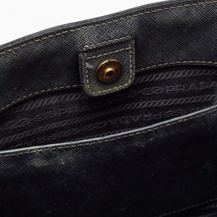 Pre Owned Prada Black Saffiano Lux Leather Medium Middle Zip Tote