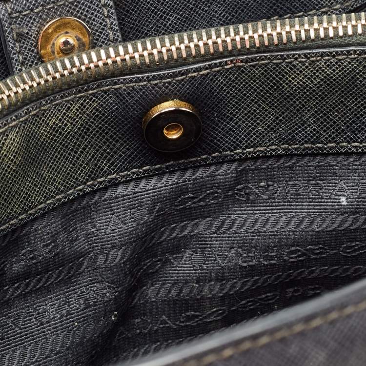 Pre Owned Prada Black Saffiano Lux Leather Medium Middle Zip Tote