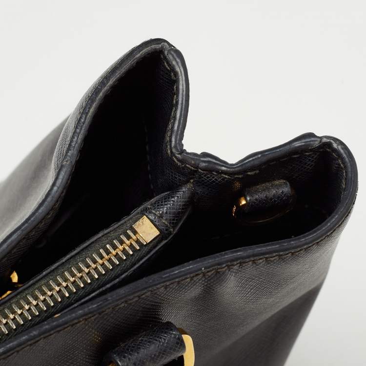 Pre Owned Prada Black Saffiano Lux Leather Medium Middle Zip Tote