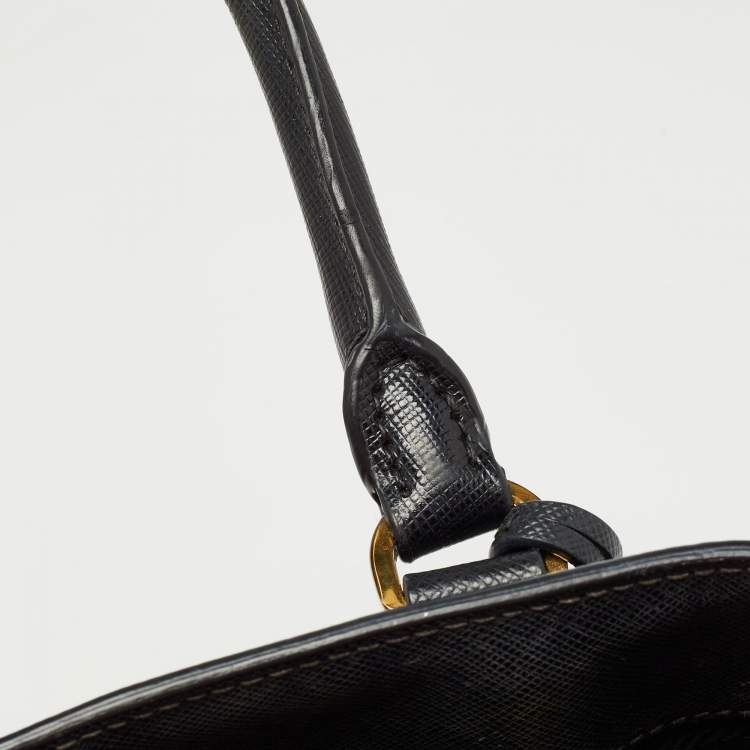 Pre Owned Prada Black Saffiano Lux Leather Medium Middle Zip Tote