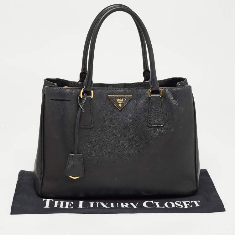 Pre Owned Prada Black Saffiano Lux Leather Medium Middle Zip Tote
