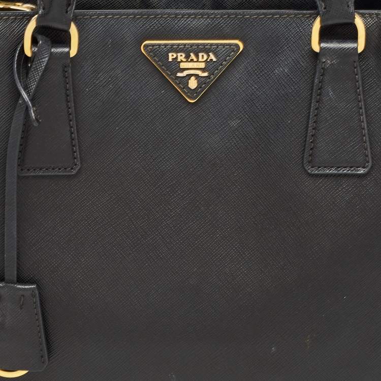 Pre Owned Prada Black Saffiano Lux Leather Medium Middle Zip Tote