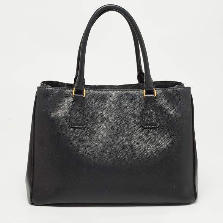 Pre Owned Prada Black Saffiano Lux Leather Medium Middle Zip Tote