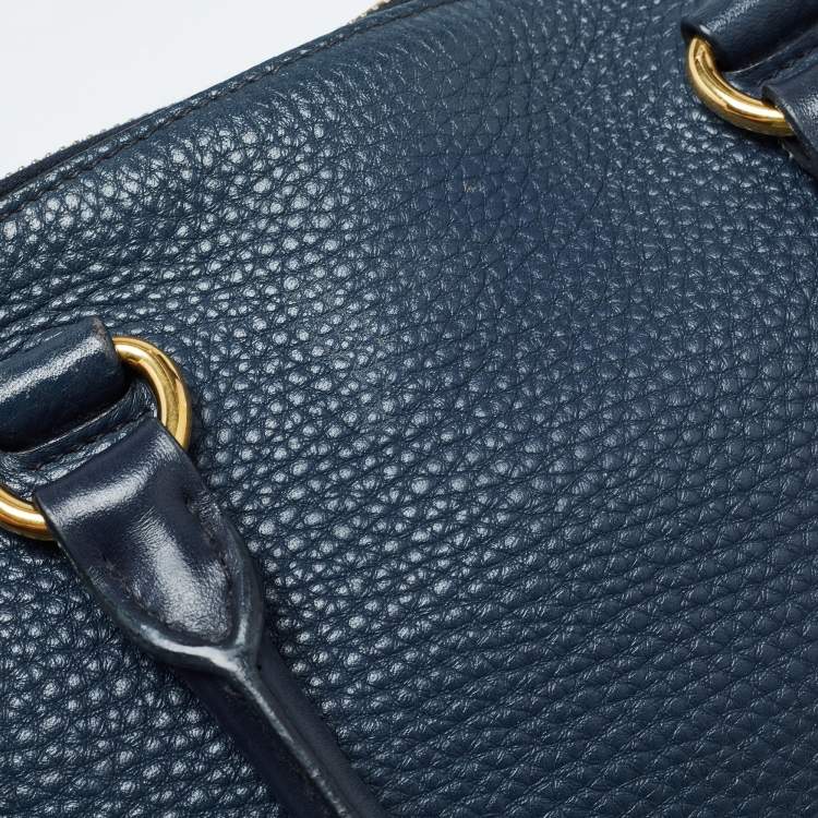 Pre Owned Prada Navy Blue Vitello Daino Leather Satchel