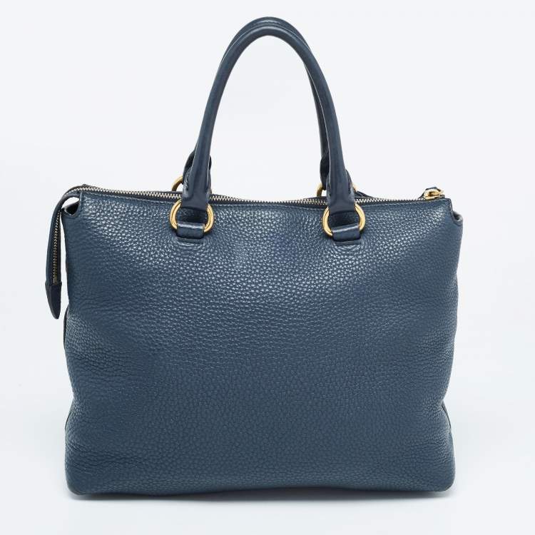 Pre Owned Prada Navy Blue Vitello Daino Leather Satchel