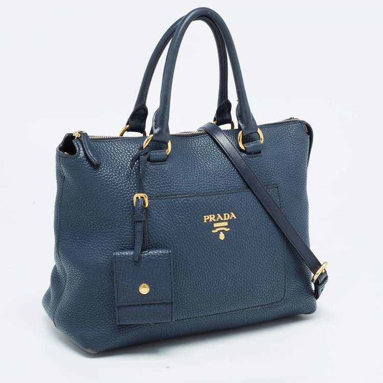 Pre Owned Prada Navy Blue Vitello Daino Leather Satchel