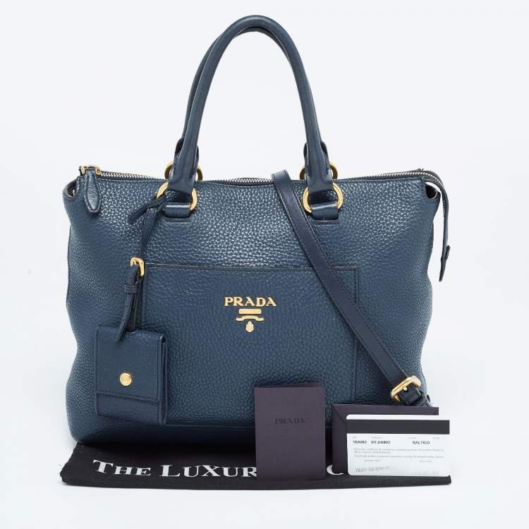 Pre Owned Prada Navy Blue Vitello Daino Leather Satchel