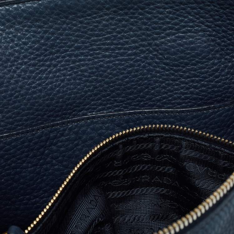 Pre Owned Prada Navy Blue Vitello Daino Leather Satchel