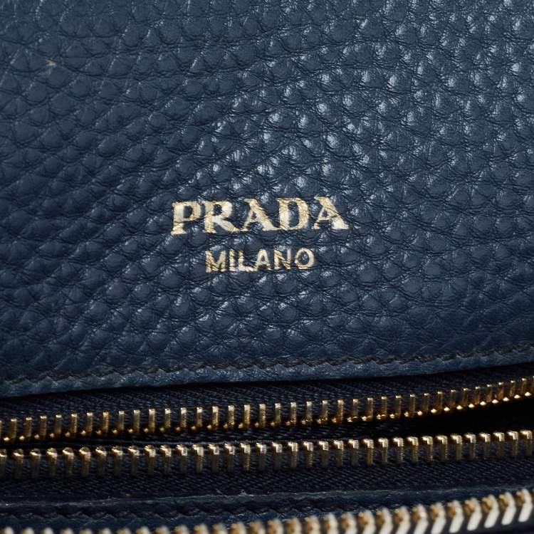 Pre Owned Prada Navy Blue Vitello Daino Leather Satchel