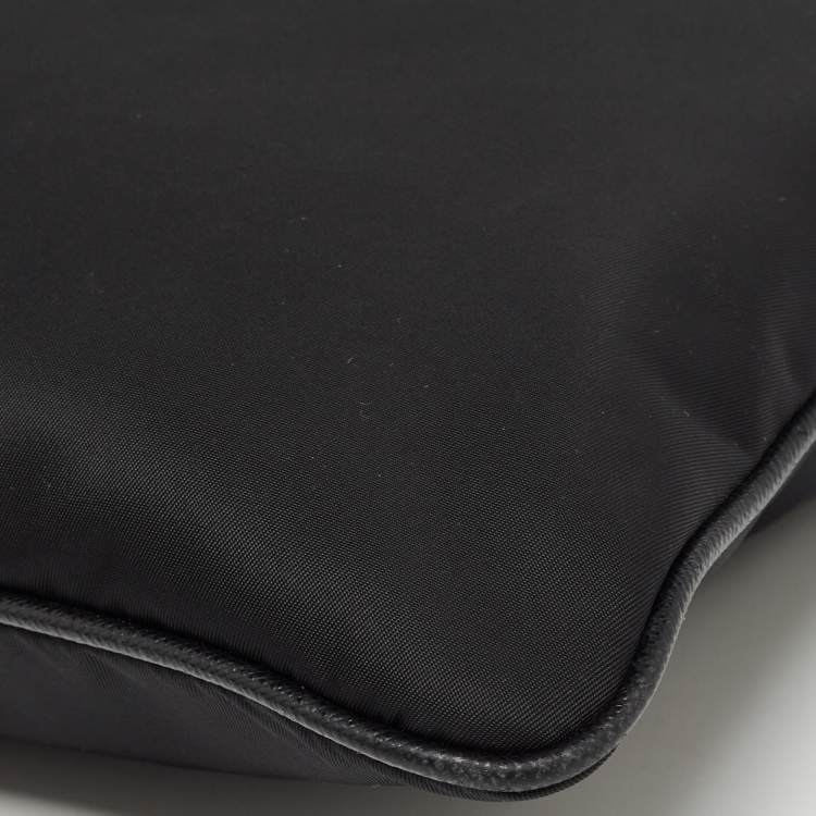 Pre Owned Prada Black Nylon and Leather Triangular Logo Messenger Bag