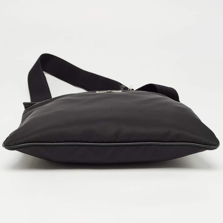 Pre Owned Prada Black Nylon and Leather Triangular Logo Messenger Bag