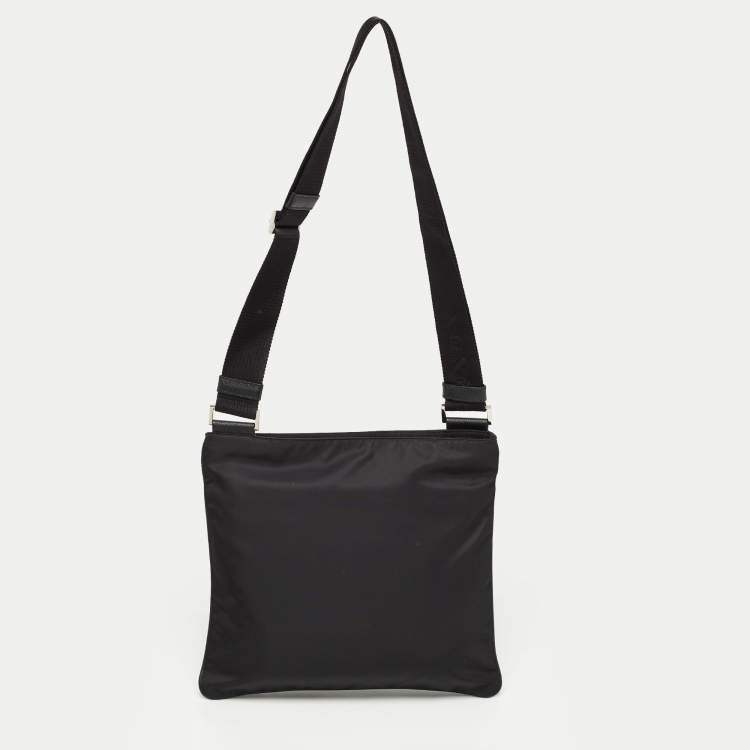 Pre Owned Prada Black Nylon and Leather Triangular Logo Messenger Bag