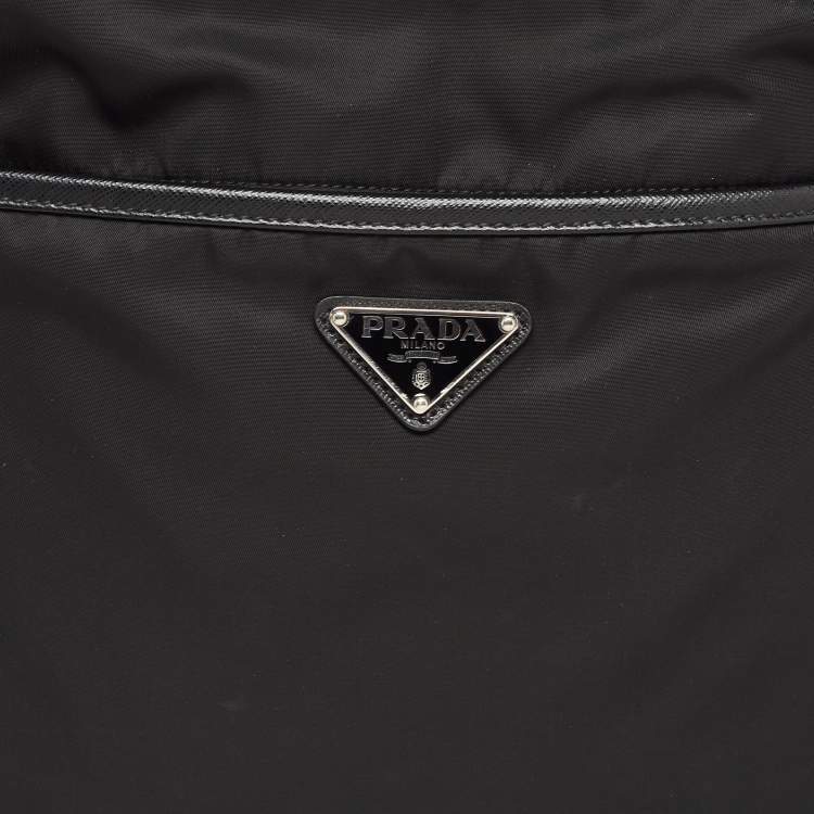 Pre Owned Prada Black Nylon and Leather Triangular Logo Messenger Bag