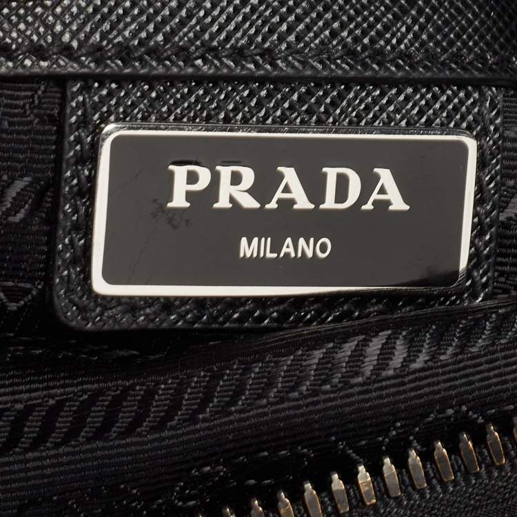 Pre Owned Prada Black Nylon and Leather Triangular Logo Messenger Bag
