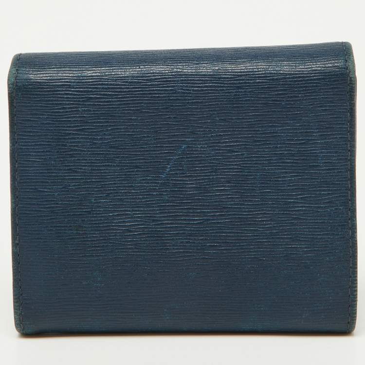 Pre Owned Prada Blue Vittello Move Leather Trifold Wallet