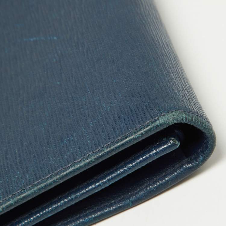 Pre Owned Prada Blue Vittello Move Leather Trifold Wallet
