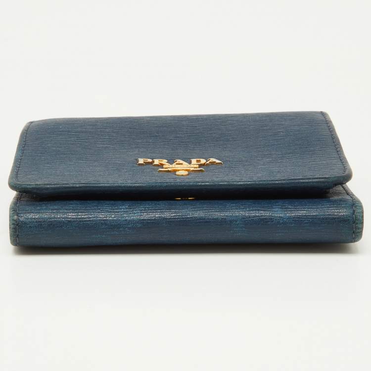 Pre Owned Prada Blue Vittello Move Leather Trifold Wallet