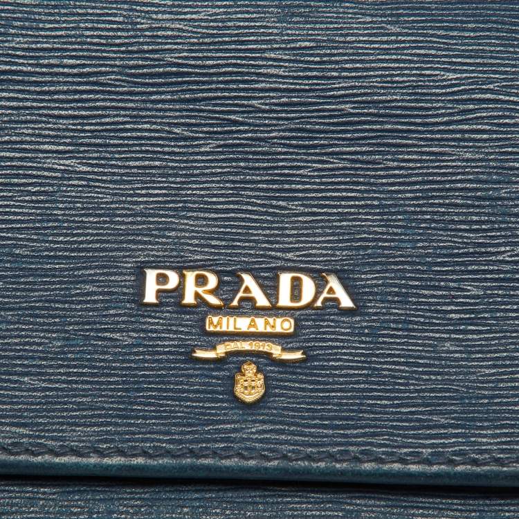 Pre Owned Prada Blue Vittello Move Leather Trifold Wallet