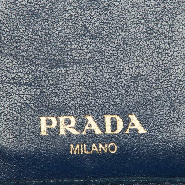 Pre Owned Prada Blue Vittello Move Leather Trifold Wallet